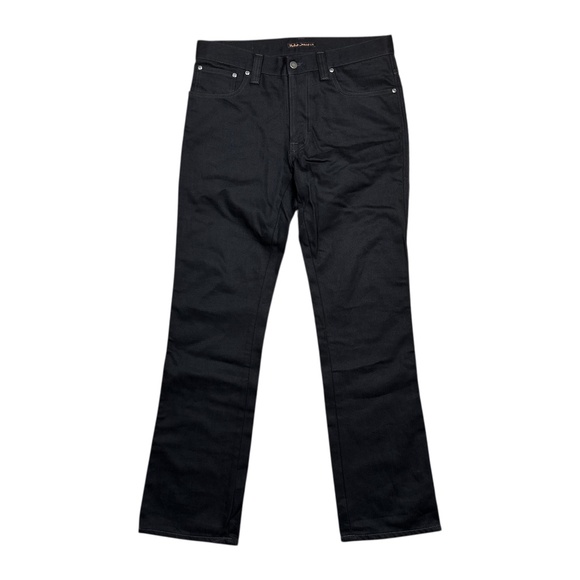 Nudie Slim Jim Organic Dry Black Cotton Slim Fit Bootcut Jeans Mens 34 - Picture 1 of 11